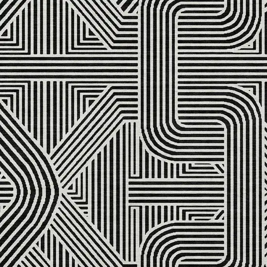 Black And Ivory Abstract Washable Indoor Outdoor Area Rug Photo 6