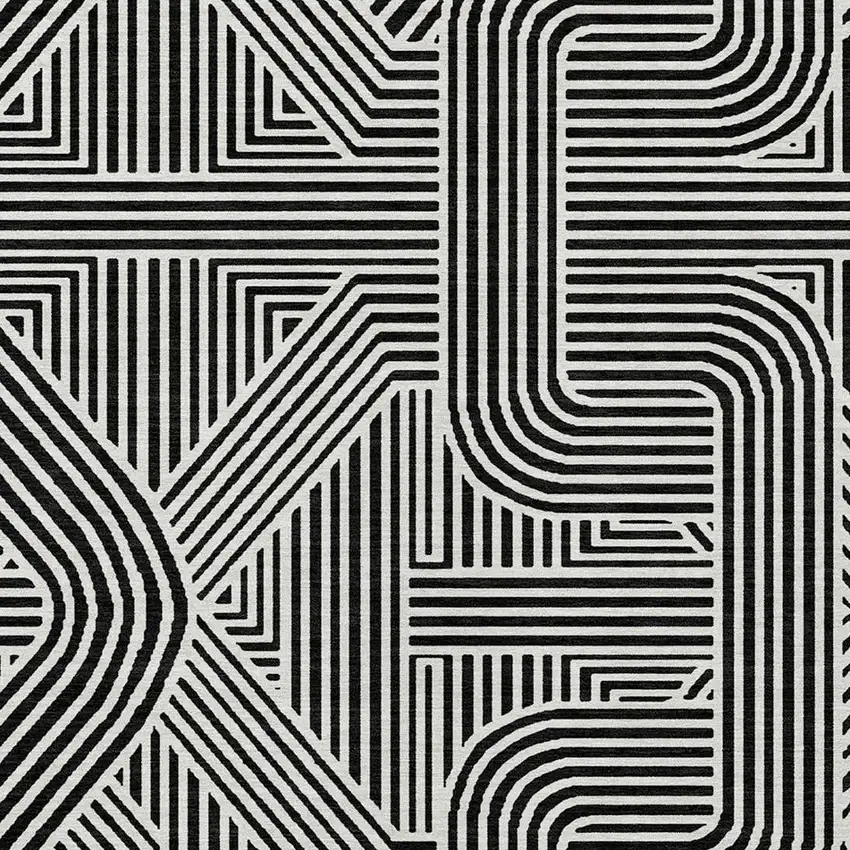 Black And Ivory Abstract Washable Indoor Outdoor Area Rug Photo 6