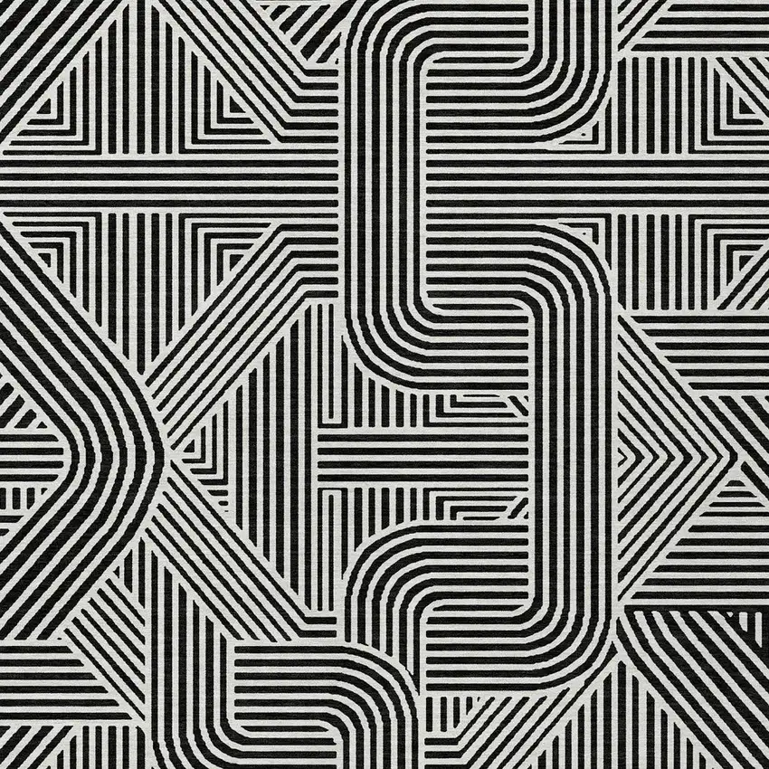 Black And Ivory Abstract Washable Indoor Outdoor Area Rug Photo 7