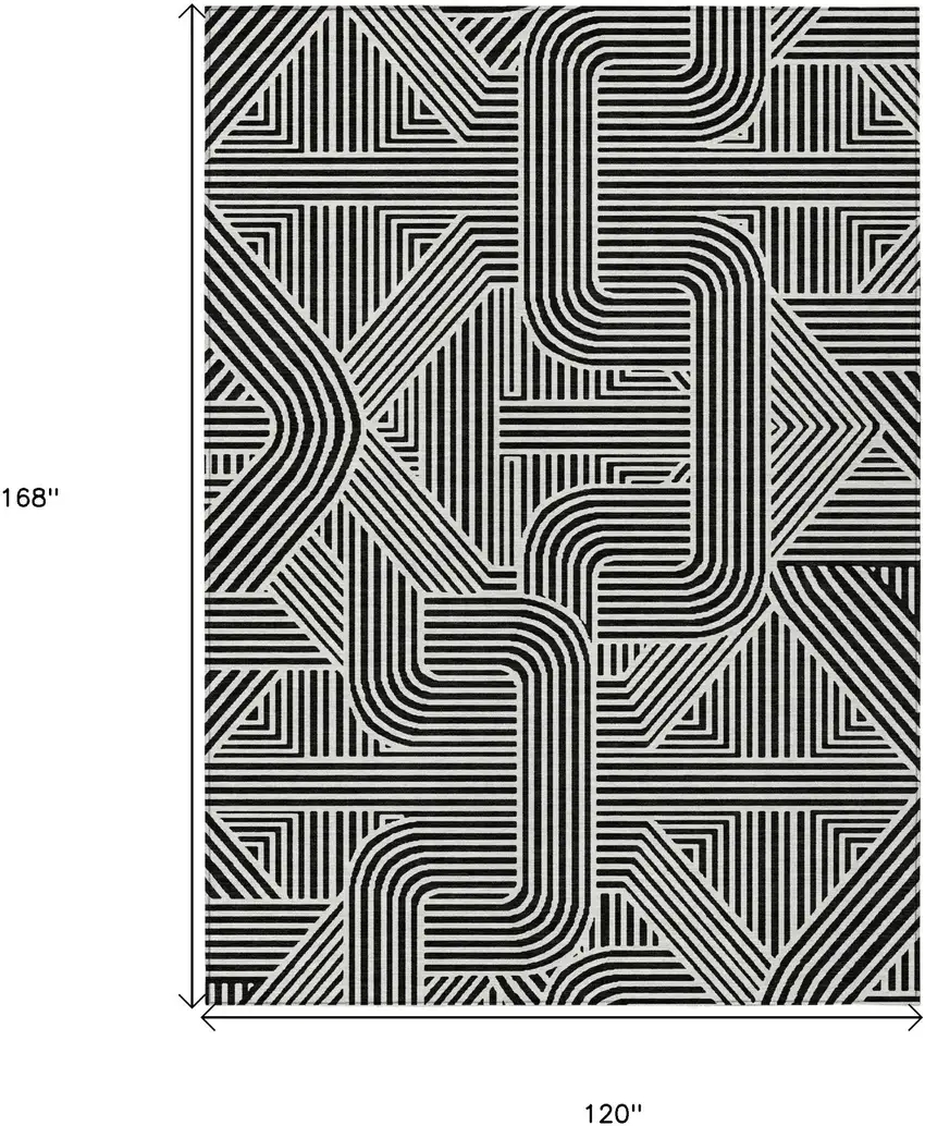 Black And Ivory Abstract Washable Indoor Outdoor Area Rug Photo 3