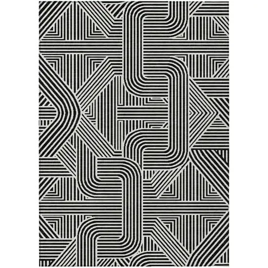 Black And Ivory Abstract Washable Indoor Outdoor Area Rug Photo 2