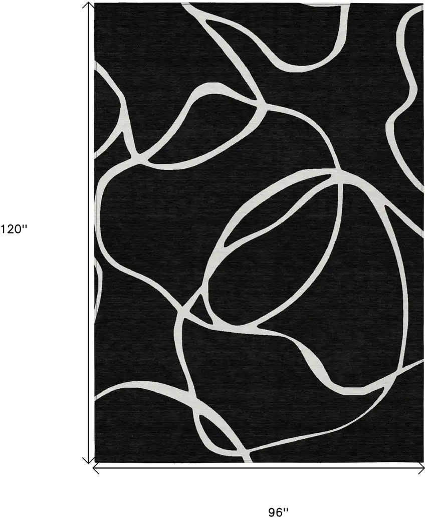 Black And Ivory Abstract Washable Indoor Outdoor Area Rug Photo 3