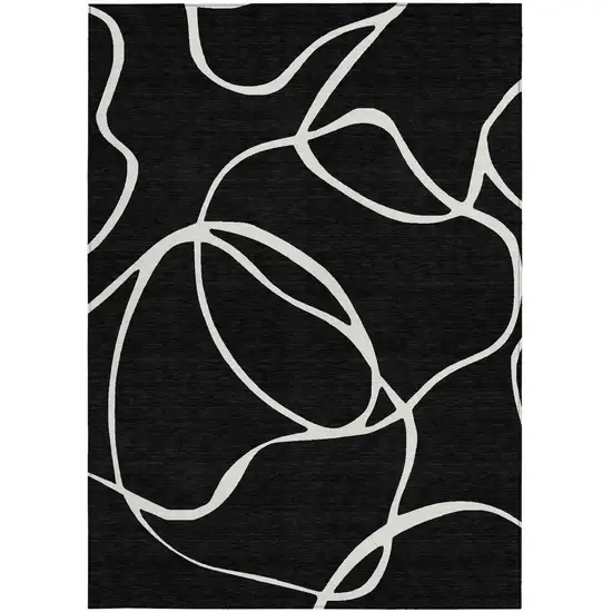 Black And Ivory Abstract Washable Indoor Outdoor Area Rug Photo 7