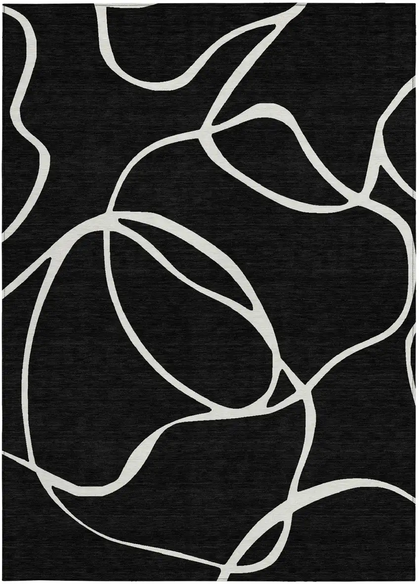 Black And Ivory Abstract Washable Indoor Outdoor Area Rug Photo 7