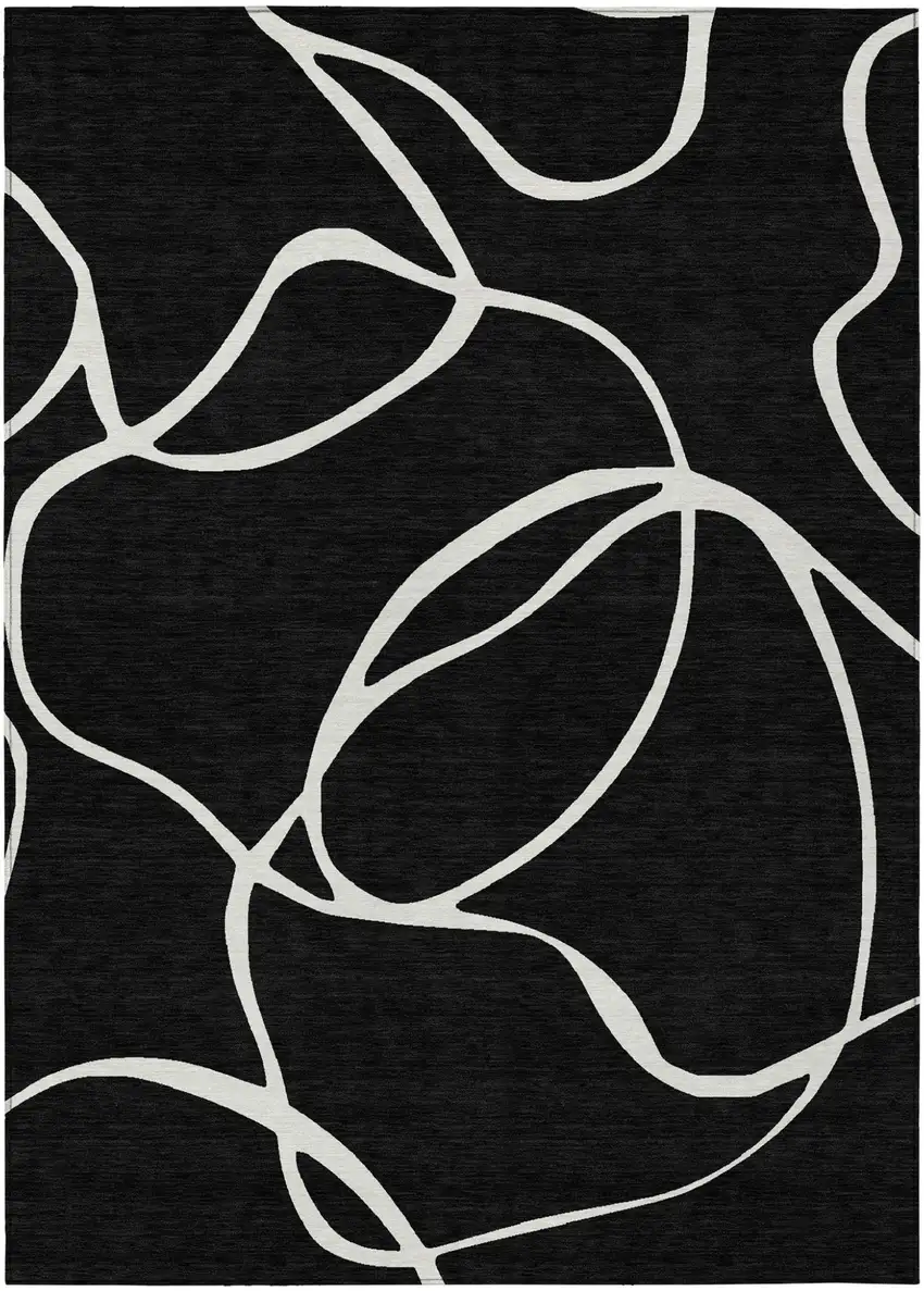 Black And Ivory Abstract Washable Indoor Outdoor Area Rug Photo 2
