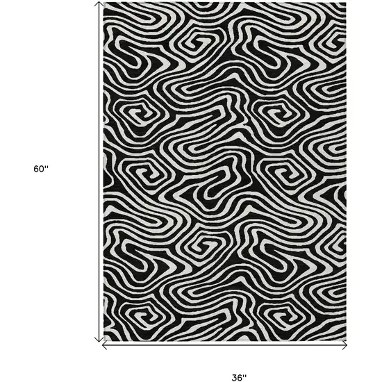 Black And Ivory Abstract Washable Indoor Outdoor Area Rug Photo 3