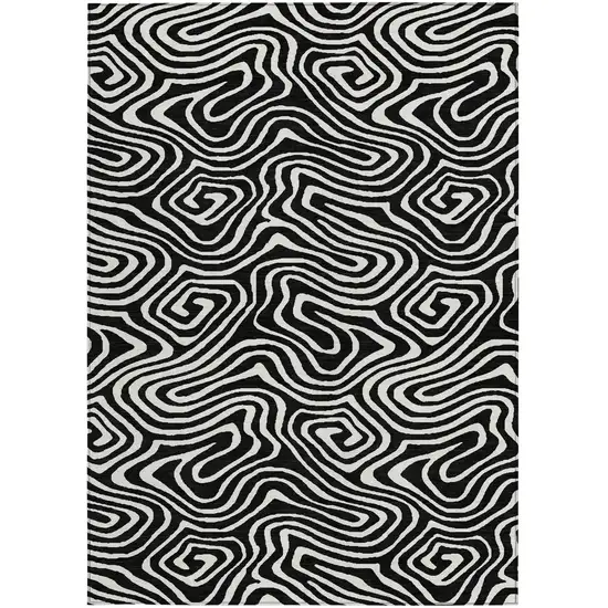 Black And Ivory Abstract Washable Indoor Outdoor Area Rug Photo 6