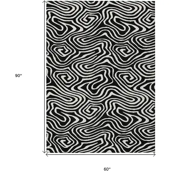 Black And Ivory Abstract Washable Indoor Outdoor Area Rug Photo 3