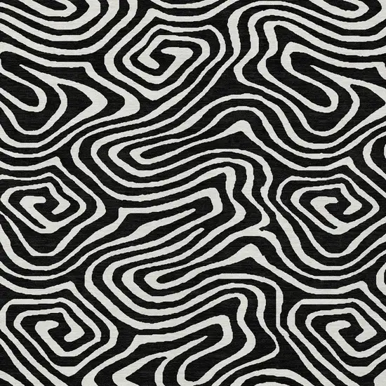 Black And Ivory Abstract Washable Indoor Outdoor Area Rug Photo 6