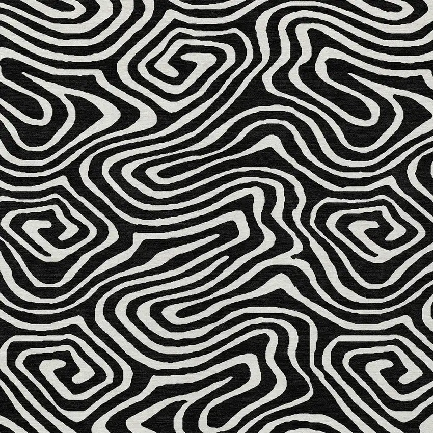 Black And Ivory Abstract Washable Indoor Outdoor Area Rug Photo 6