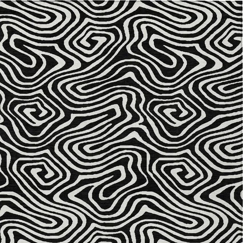 Black And Ivory Abstract Washable Indoor Outdoor Area Rug Photo 7