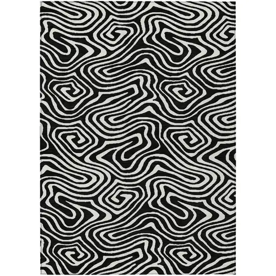 Black And Ivory Abstract Washable Indoor Outdoor Area Rug Photo 2
