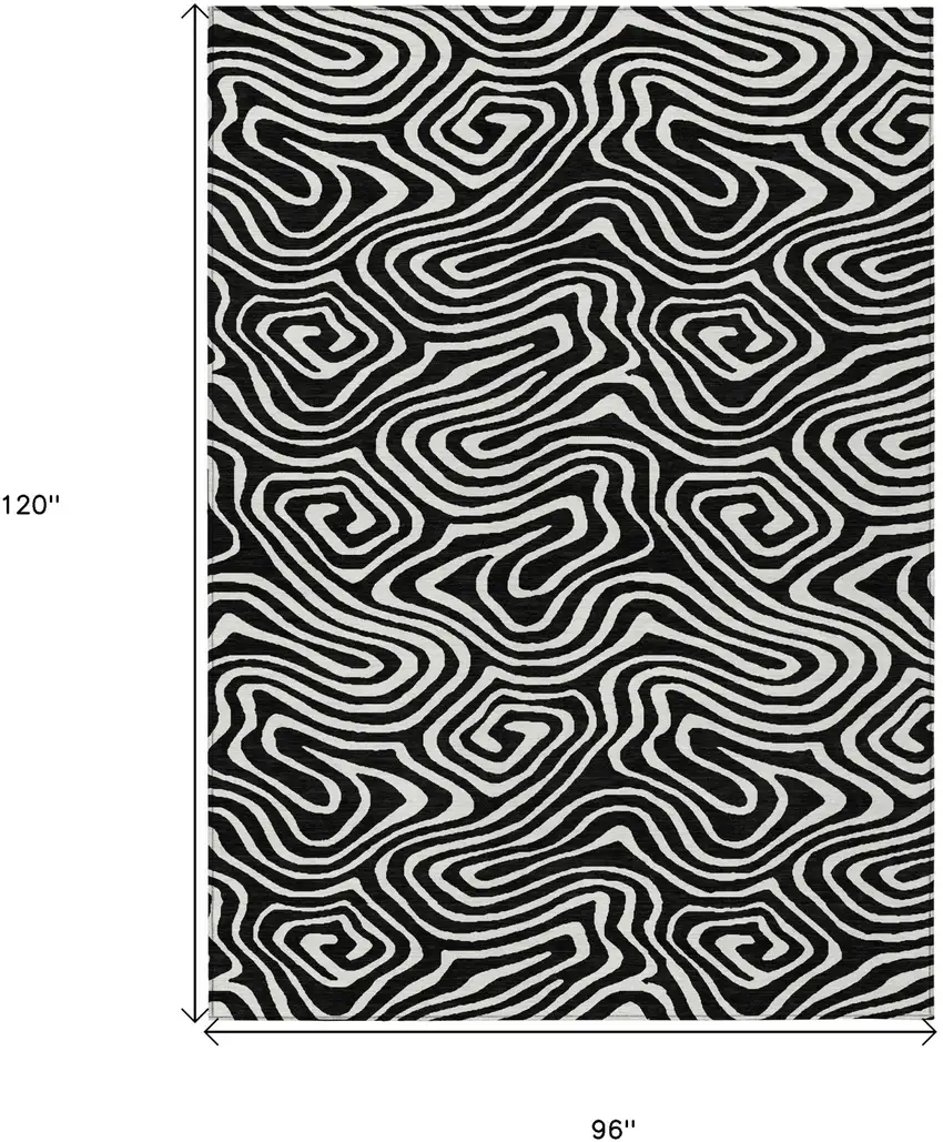 Black And Ivory Abstract Washable Indoor Outdoor Area Rug Photo 3