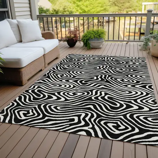 Black And Ivory Abstract Washable Indoor Outdoor Area Rug Photo 8