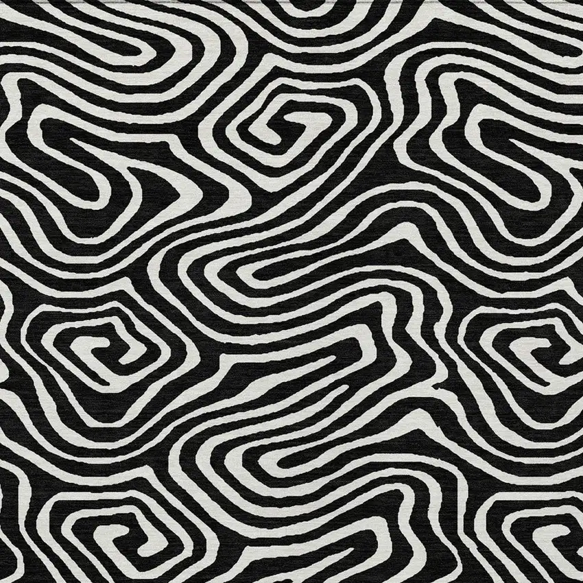 Black And Ivory Abstract Washable Indoor Outdoor Area Rug Photo 6