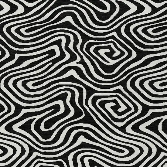 Black And Ivory Abstract Washable Indoor Outdoor Area Rug Photo 6