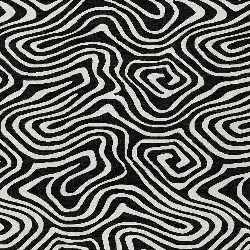 Black And Ivory Abstract Washable Indoor Outdoor Area Rug Photo 6