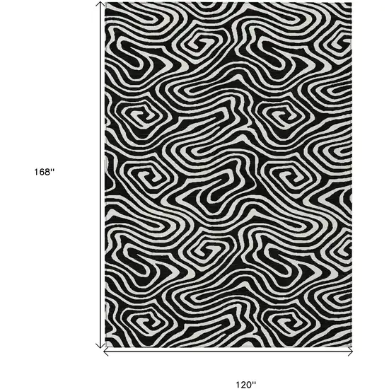 Black And Ivory Abstract Washable Indoor Outdoor Area Rug Photo 3