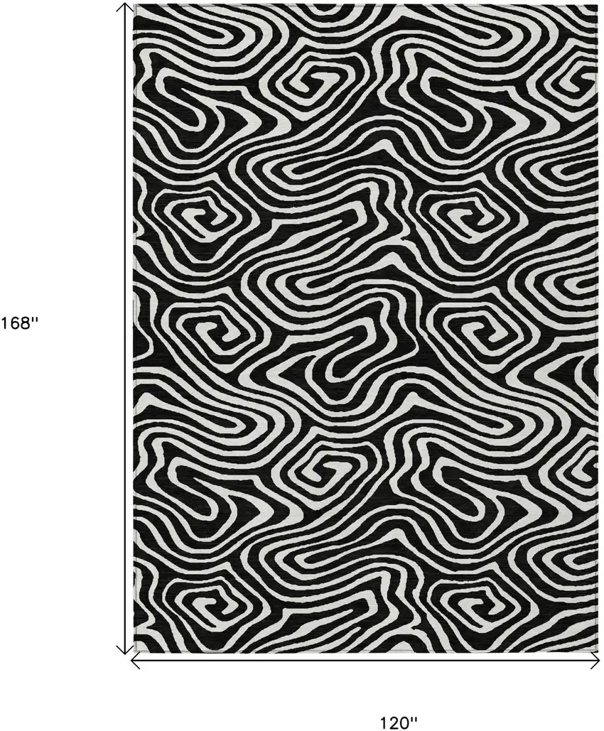 Black And Ivory Abstract Washable Indoor Outdoor Area Rug Photo 3