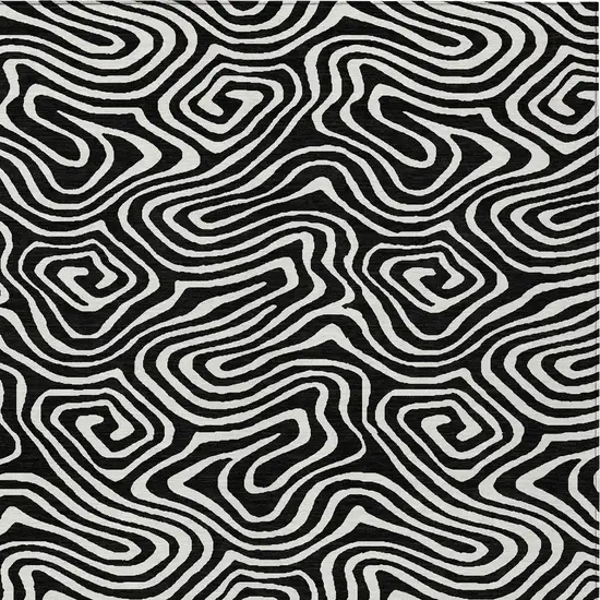 Black And Ivory Abstract Washable Indoor Outdoor Area Rug Photo 7
