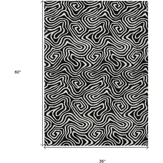 Black And Ivory Abstract Washable Indoor Outdoor Area Rug Photo 3