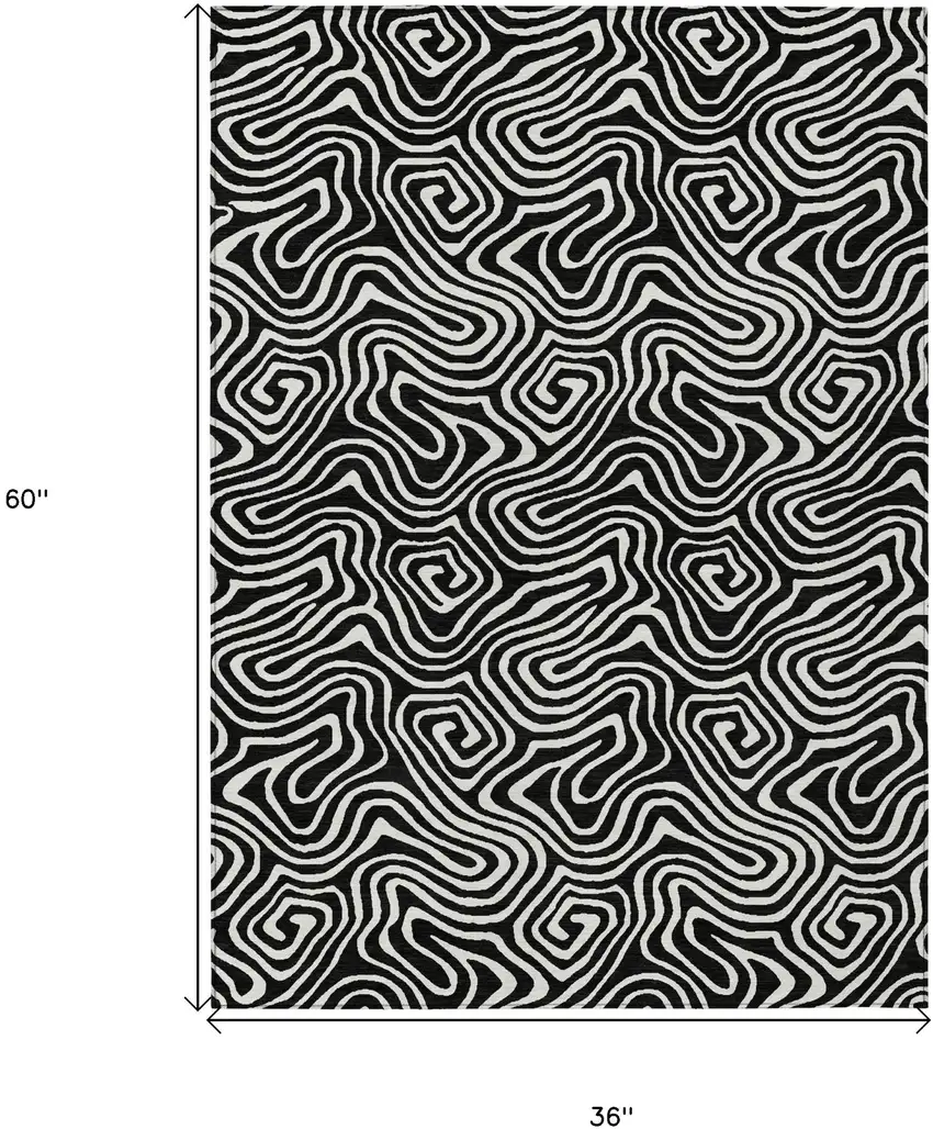 Black And Ivory Abstract Washable Indoor Outdoor Area Rug Photo 3