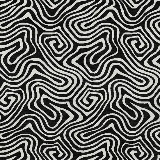 Black And Ivory Abstract Washable Indoor Outdoor Area Rug Photo 6