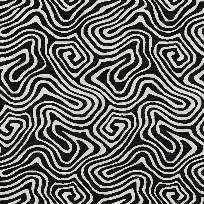 Black And Ivory Abstract Washable Indoor Outdoor Area Rug Photo 6