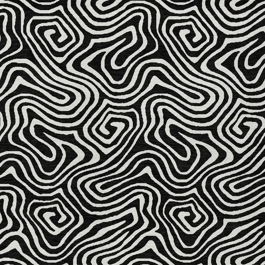 Black And Ivory Abstract Washable Indoor Outdoor Area Rug Photo 4