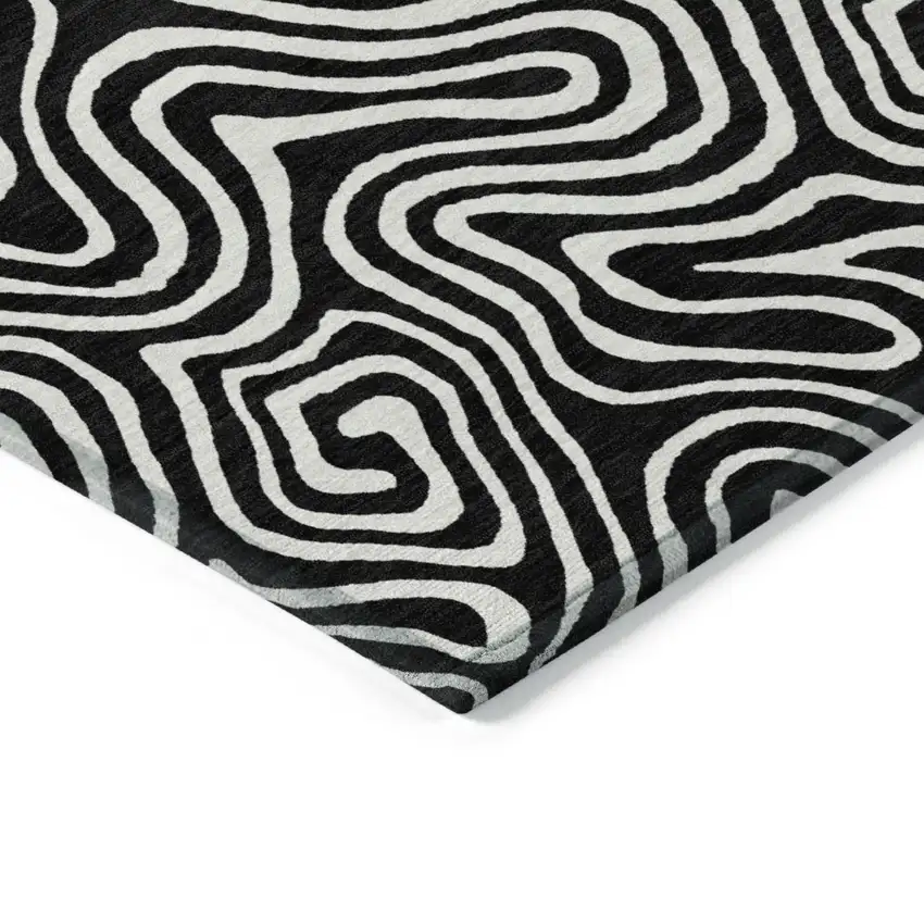 Black And Ivory Abstract Washable Indoor Outdoor Area Rug Photo 5