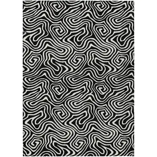 Black And Ivory Abstract Washable Indoor Outdoor Area Rug Photo 2