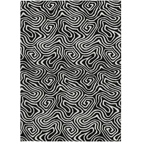 Black And Ivory Abstract Washable Indoor Outdoor Area Rug Photo 7