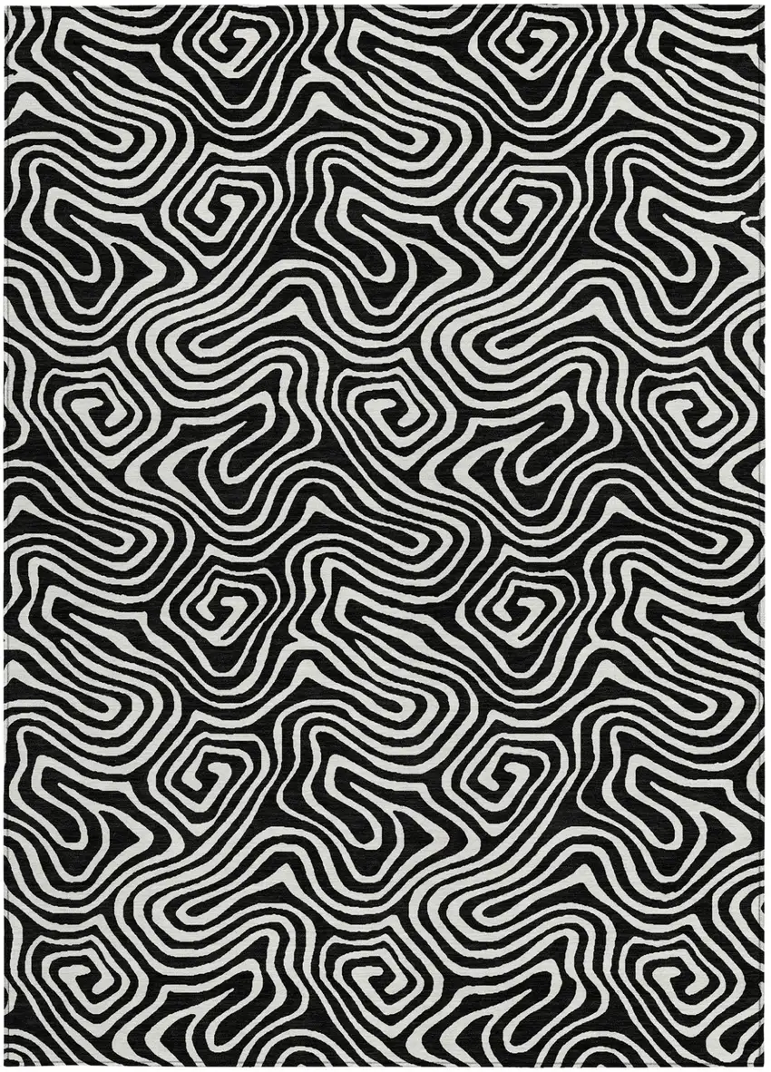 Black And Ivory Abstract Washable Indoor Outdoor Area Rug Photo 7