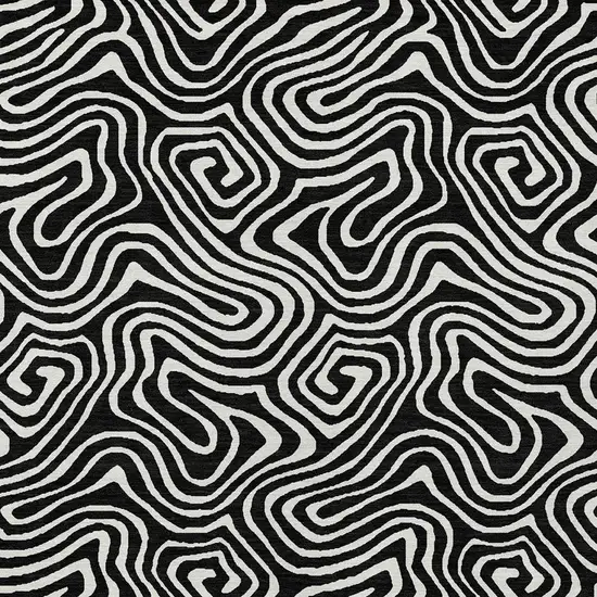 Black And Ivory Abstract Washable Indoor Outdoor Area Rug Photo 6