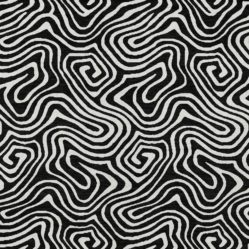 Black And Ivory Abstract Washable Indoor Outdoor Area Rug Photo 6