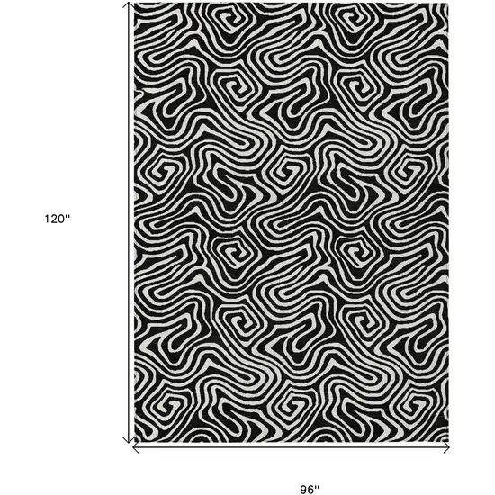 Black And Ivory Abstract Washable Indoor Outdoor Area Rug Photo 3