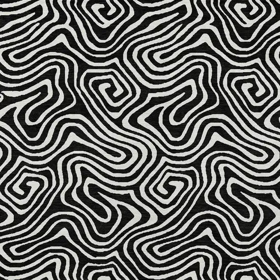 Black And Ivory Abstract Washable Indoor Outdoor Area Rug Photo 6