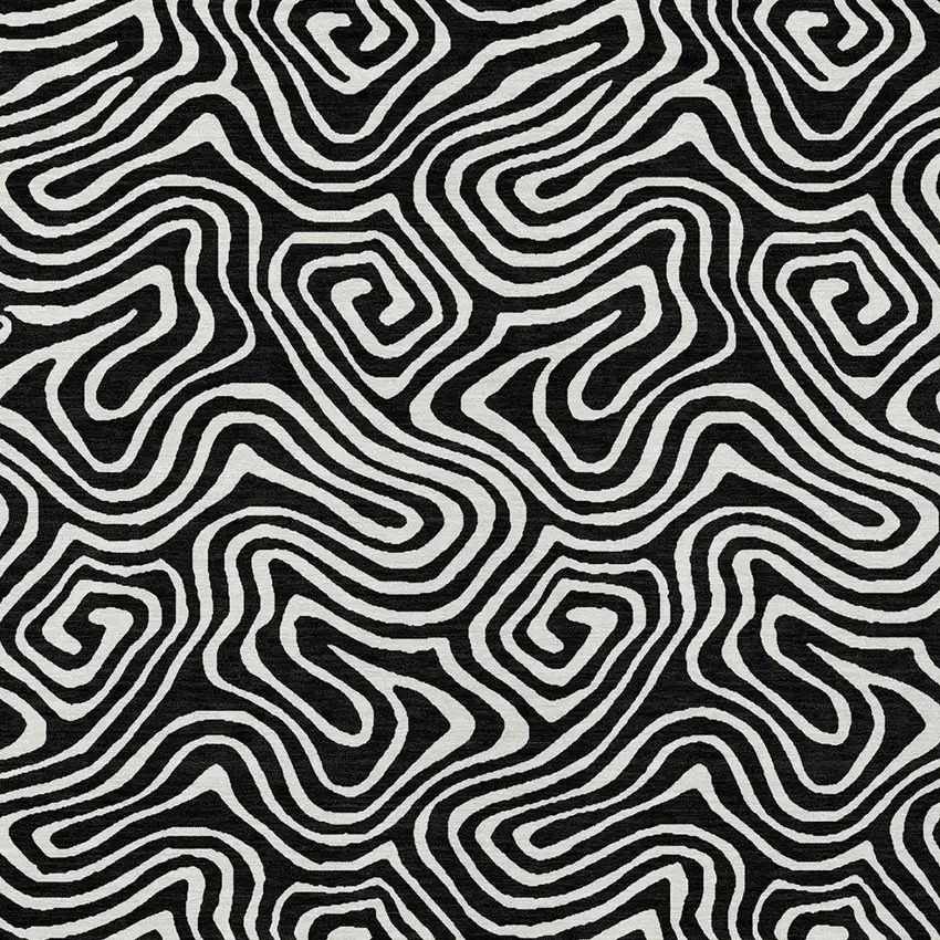 Black And Ivory Abstract Washable Indoor Outdoor Area Rug Photo 6