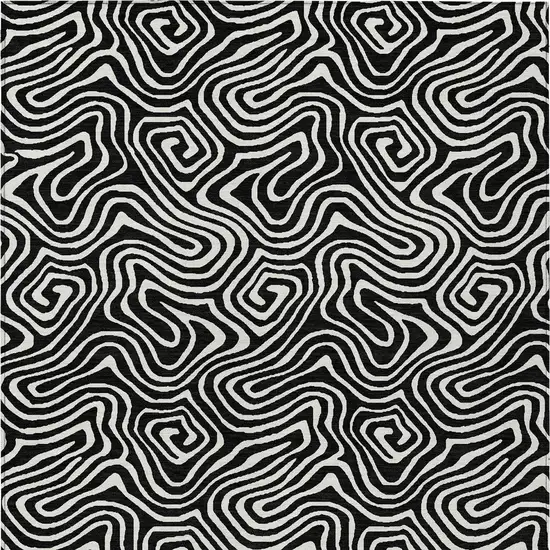 Black And Ivory Abstract Washable Indoor Outdoor Area Rug Photo 7