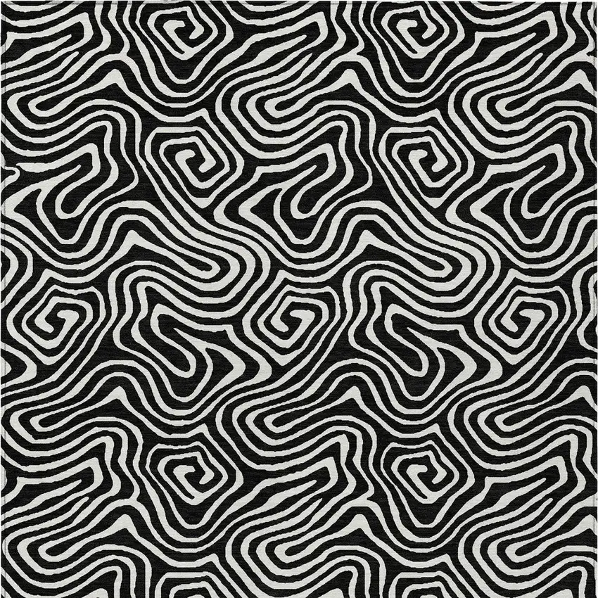 Black And Ivory Abstract Washable Indoor Outdoor Area Rug Photo 7