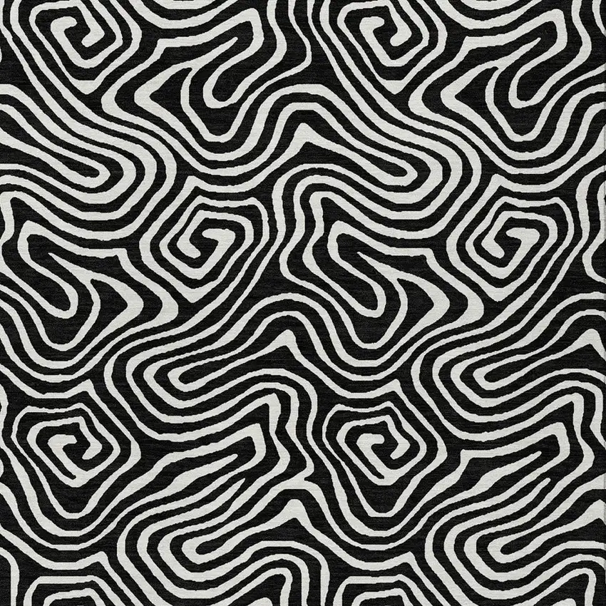 Black And Ivory Abstract Washable Indoor Outdoor Area Rug Photo 6