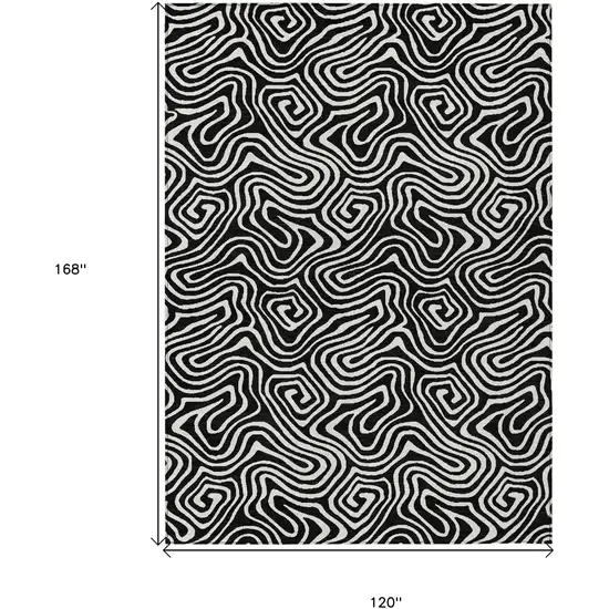Black And Ivory Abstract Washable Indoor Outdoor Area Rug Photo 3