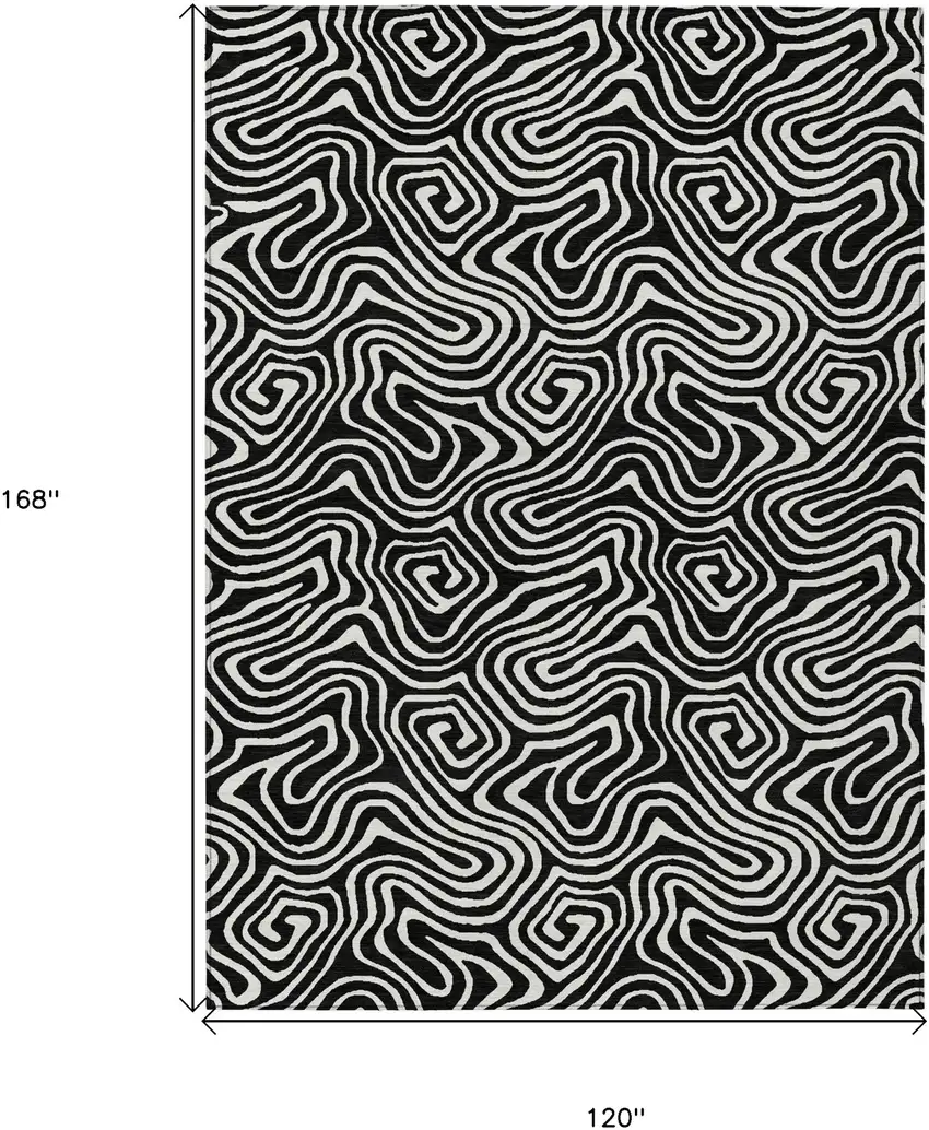 Black And Ivory Abstract Washable Indoor Outdoor Area Rug Photo 3