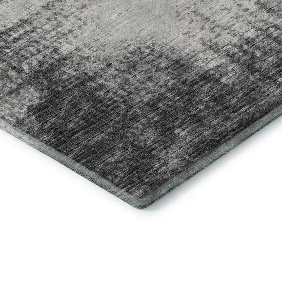 Black And Ivory Abstract Washable Indoor Outdoor Area Rug Photo 5
