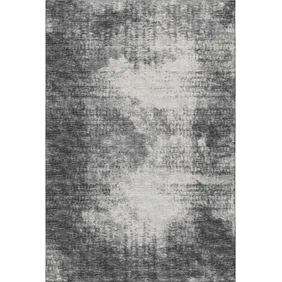 Black And Ivory Abstract Washable Indoor Outdoor Area Rug Photo 4