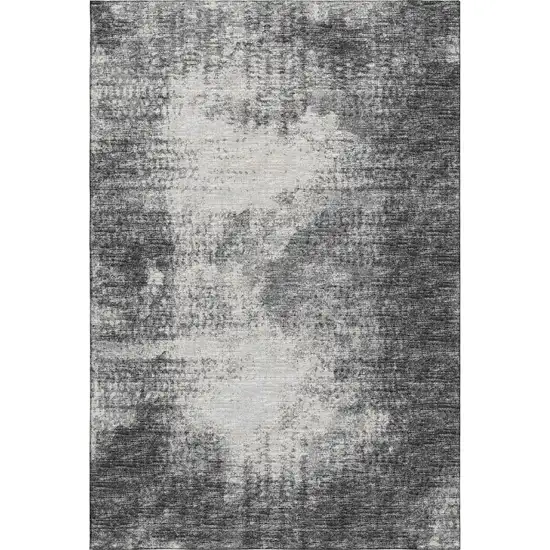 Black And Ivory Abstract Washable Indoor Outdoor Area Rug Photo 2