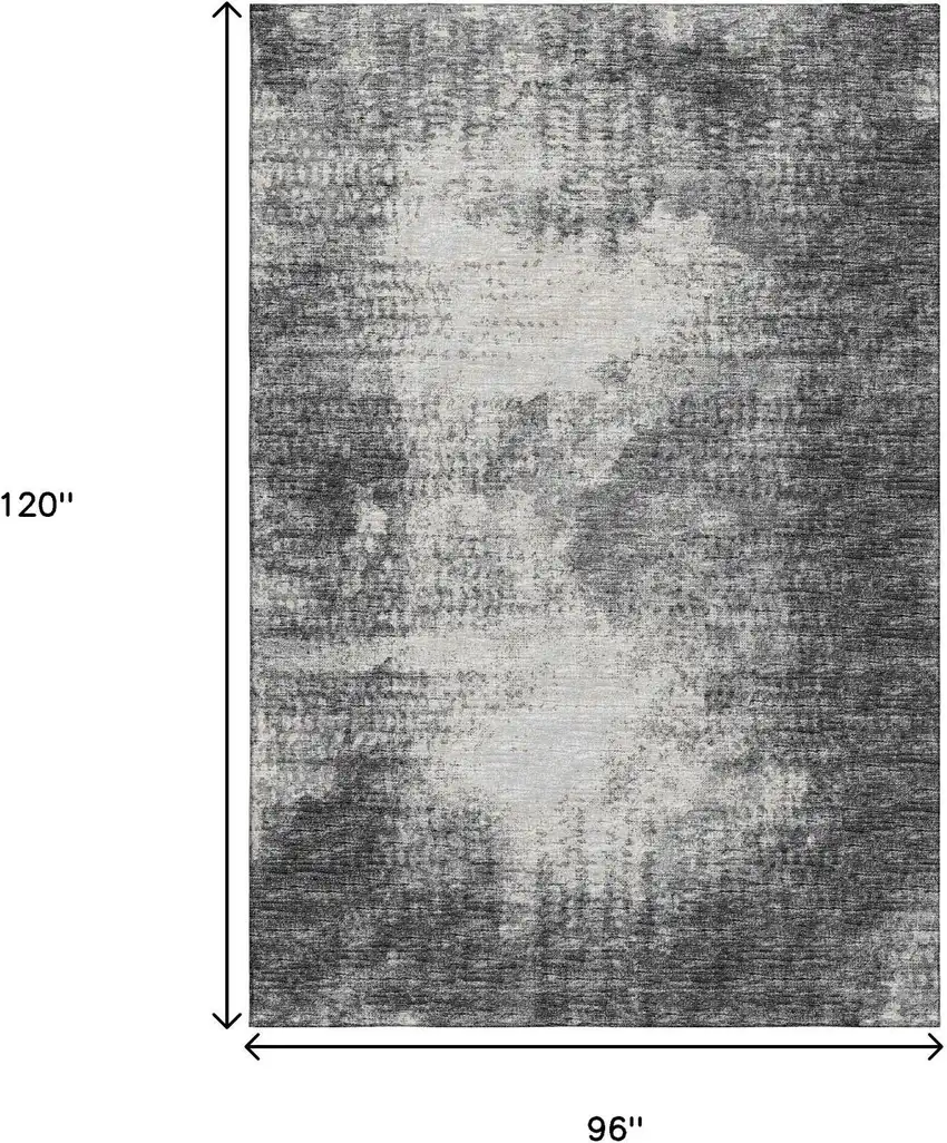 Black And Ivory Abstract Washable Indoor Outdoor Area Rug Photo 3