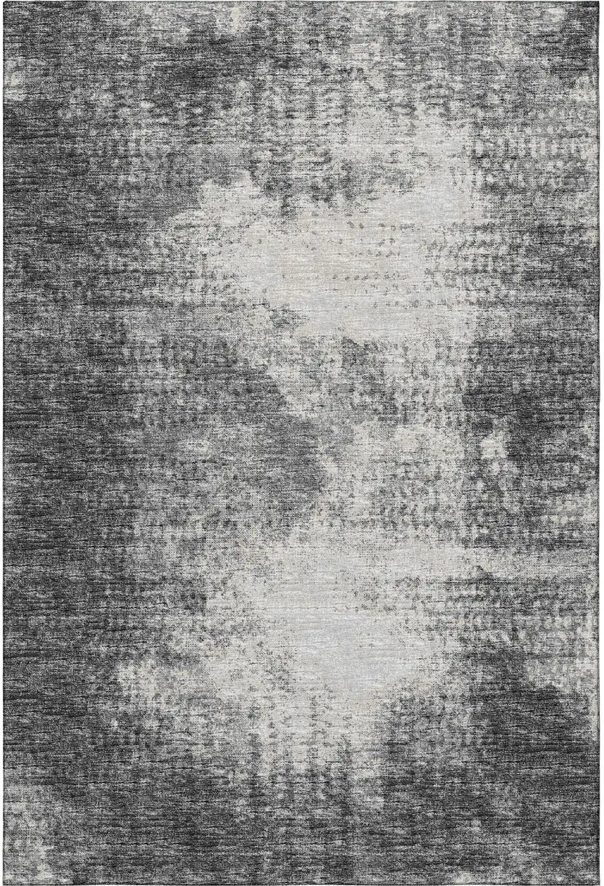 Black And Ivory Abstract Washable Indoor Outdoor Area Rug Photo 4