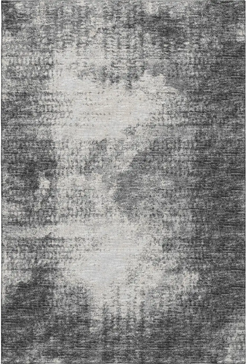 Black And Ivory Abstract Washable Indoor Outdoor Area Rug Photo 2