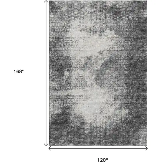 Black And Ivory Abstract Washable Indoor Outdoor Area Rug Photo 3